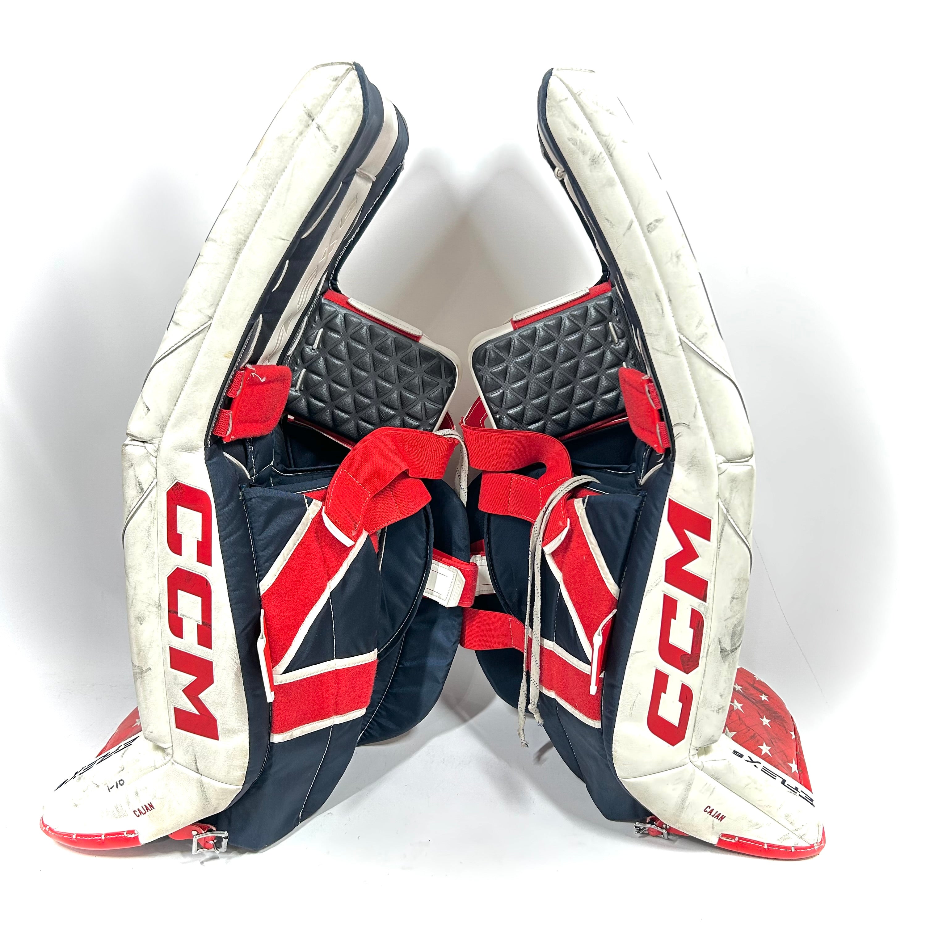 CCM Extreme Flex 6 - Ensemble complet de gardien de but senior AHL Pro Stock d'occasion (blanc/rouge/bleu)